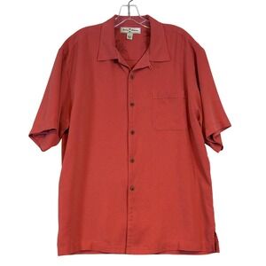 Tommy Bahama Mens 100% Silk Short Sleeve Button Down Camp Shirt Orange L Resort